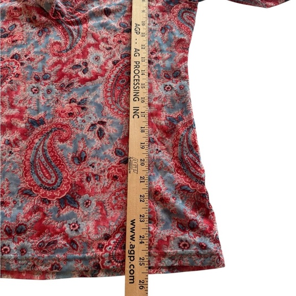 CHAPS Denim Paisley Ruffle XL Boho Lace-Up Blouse Romantic Western Festival G15 - Picture 6 of 10